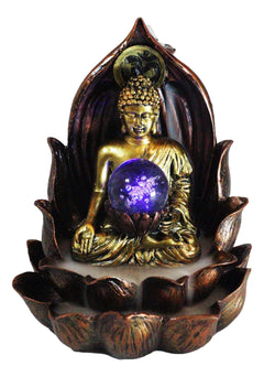 Meditating Buddha Amitabha Backflow Incense Burner W/ LED Globe Light-11