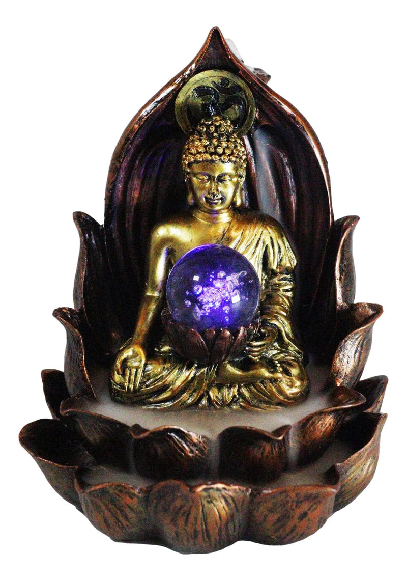 Meditating Buddha Amitabha Backflow Incense Burner W/ LED Globe Light-11