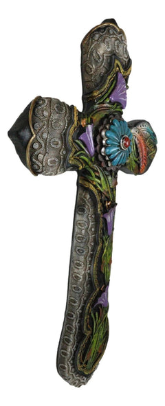 Colorful Floral Blooms And Vines With Southwestern Feathers Wall Cross Plaque-8