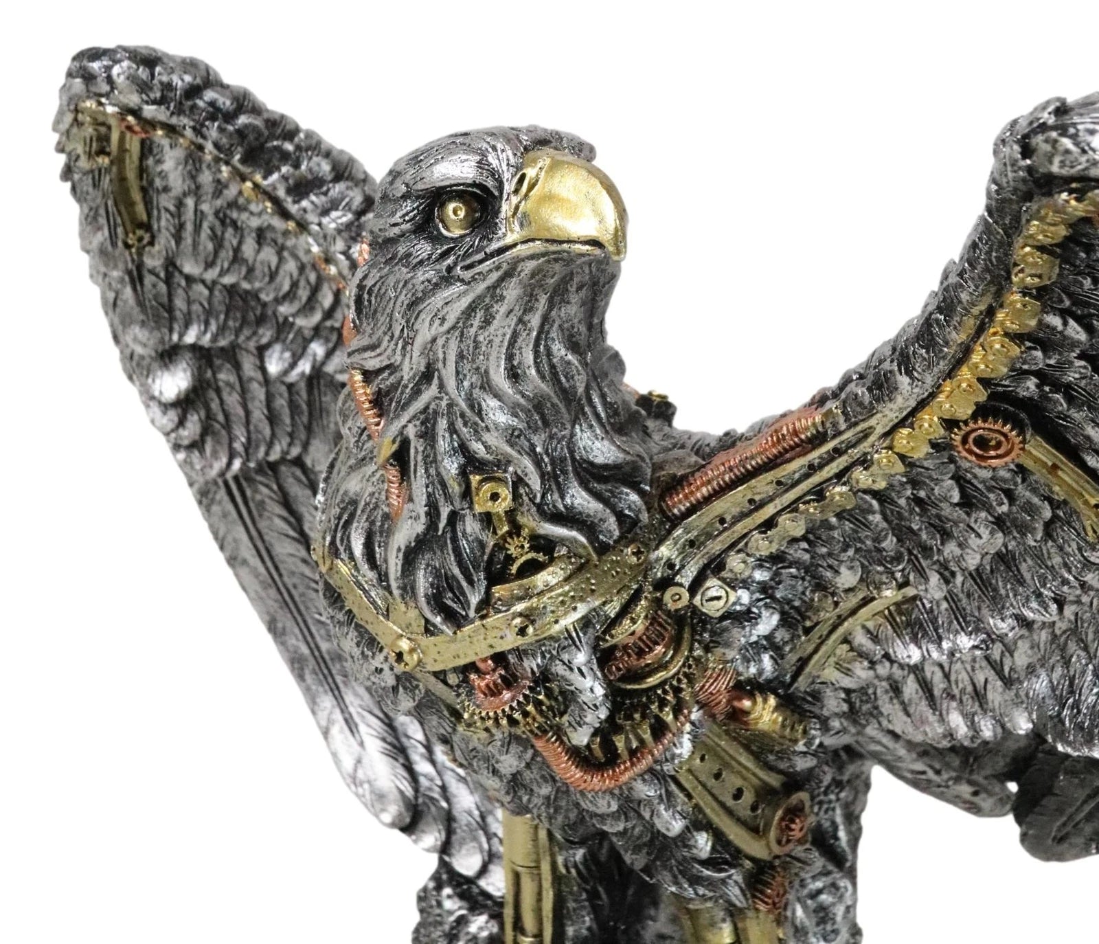 Large Geared Clockwork Steampunk Nano Cyborg Eagle with Open Wings Figurine-9