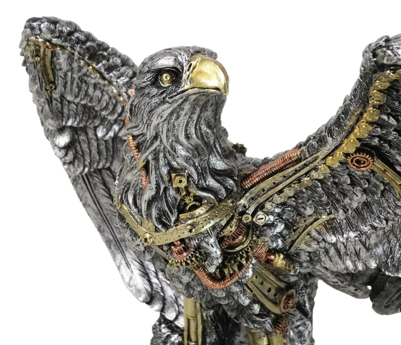Large Geared Clockwork Steampunk Nano Cyborg Eagle with Open Wings Figurine-9