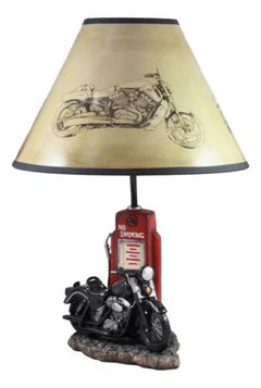 Lámpara de mesa de escritorio con pantalla, estilo retro, con surtidor de gasolina y motocicleta-10