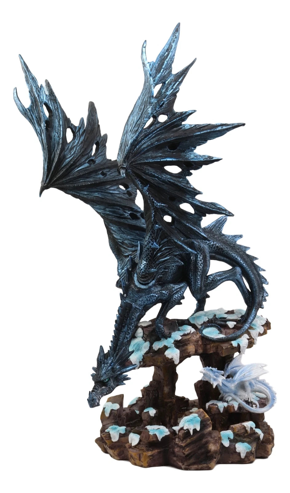 Large Dark Dragon with Frozen Ice White Baby Hatchling Statue 18.5" Tall-8