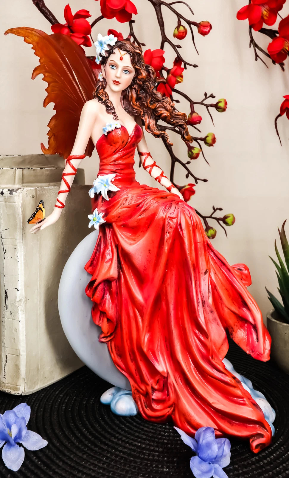Nene Thomas Celestial Cupid Moon Crimson Wedding Fairy In Red Gown Statue-2