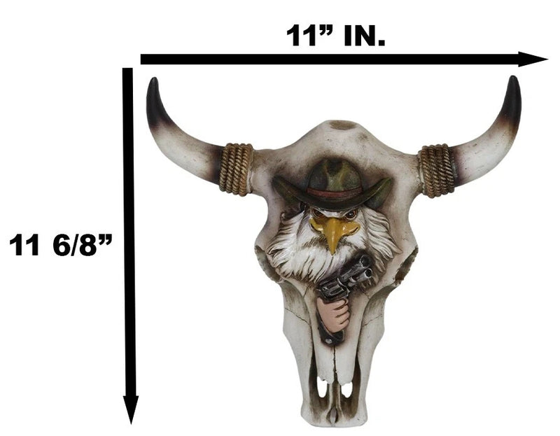 Rustic Western Eagle Cowboy With Gun Horned Ropes Cow Skull Wall Decor Plaque-8