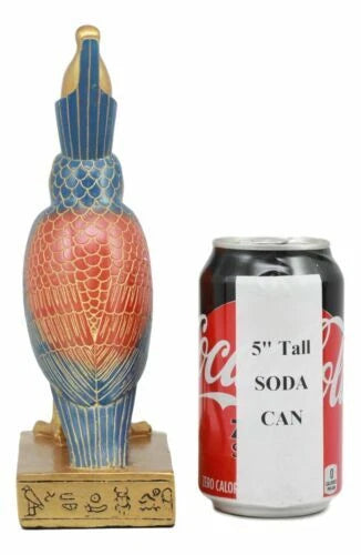 Egyptian God Horus Falcon Bird On Hieroglyphic Pedestal Statue 8.75"H-7