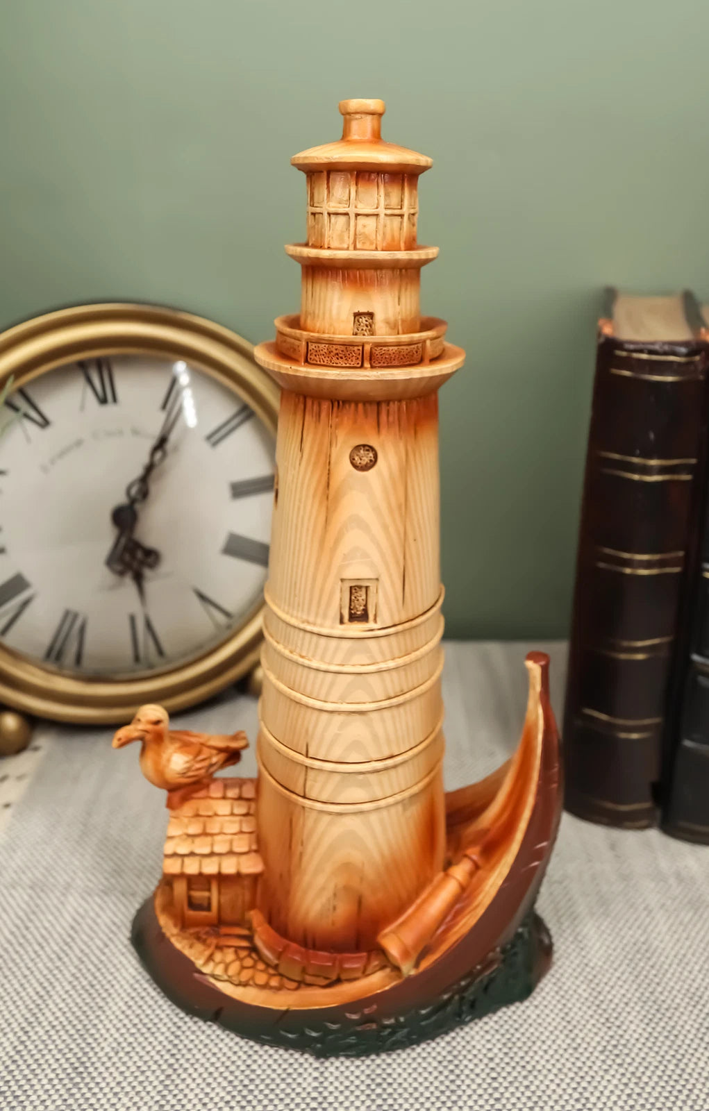 9"H Nautical Lighthouse On A Giant Boat Deck with A Seagull Statue-7