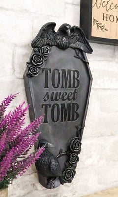 Gothic Raven Crows On Graveyard Tomb Coffin Headstone Black Roses Wall Decor-10
