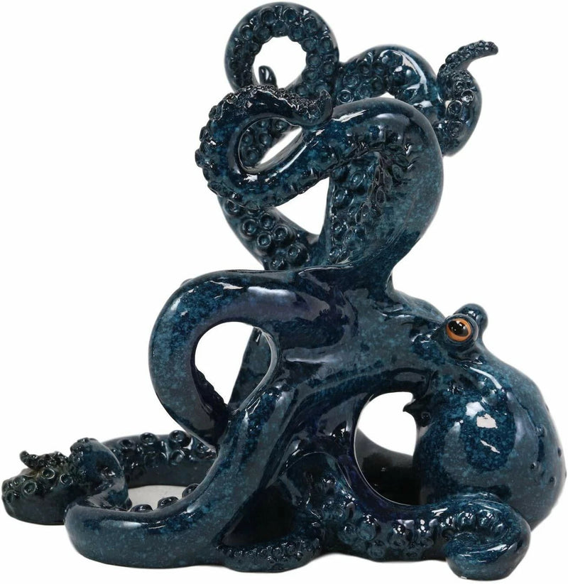 Nautical Deep Sea Blue Octopus Wine Holder 8"L Cephalopod Giant Kraken Figurine-9