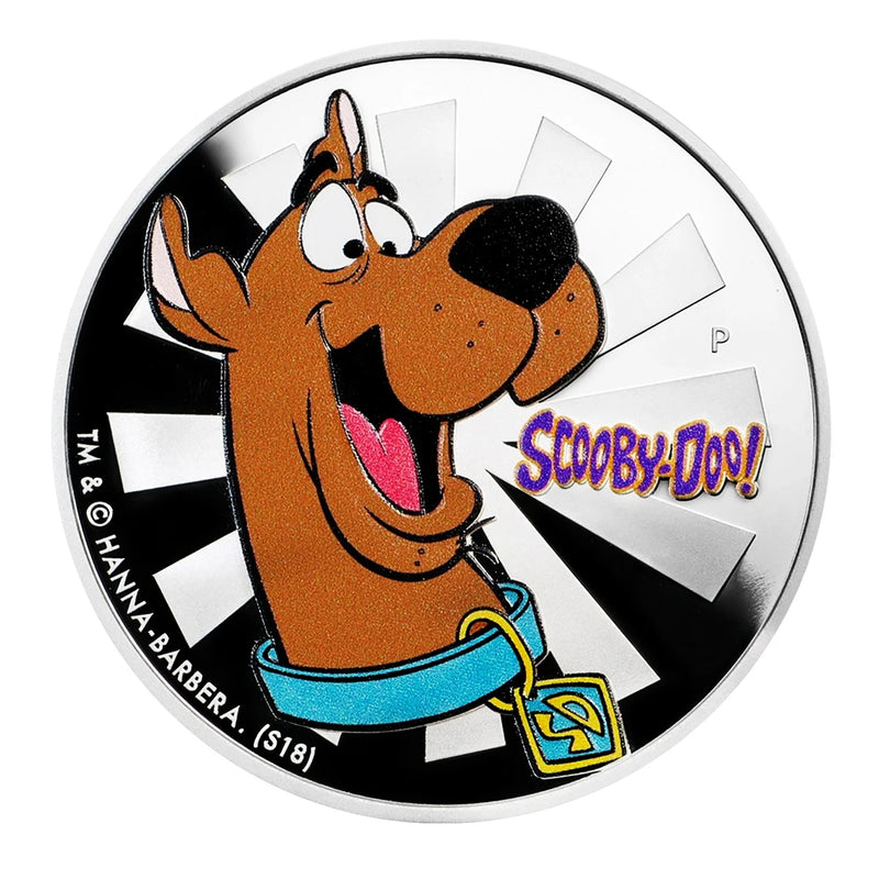Moneda de prueba coloreada de Scooby-Doo de plata .999 de Tuvalu, 2018, 1 oz, con caja-2