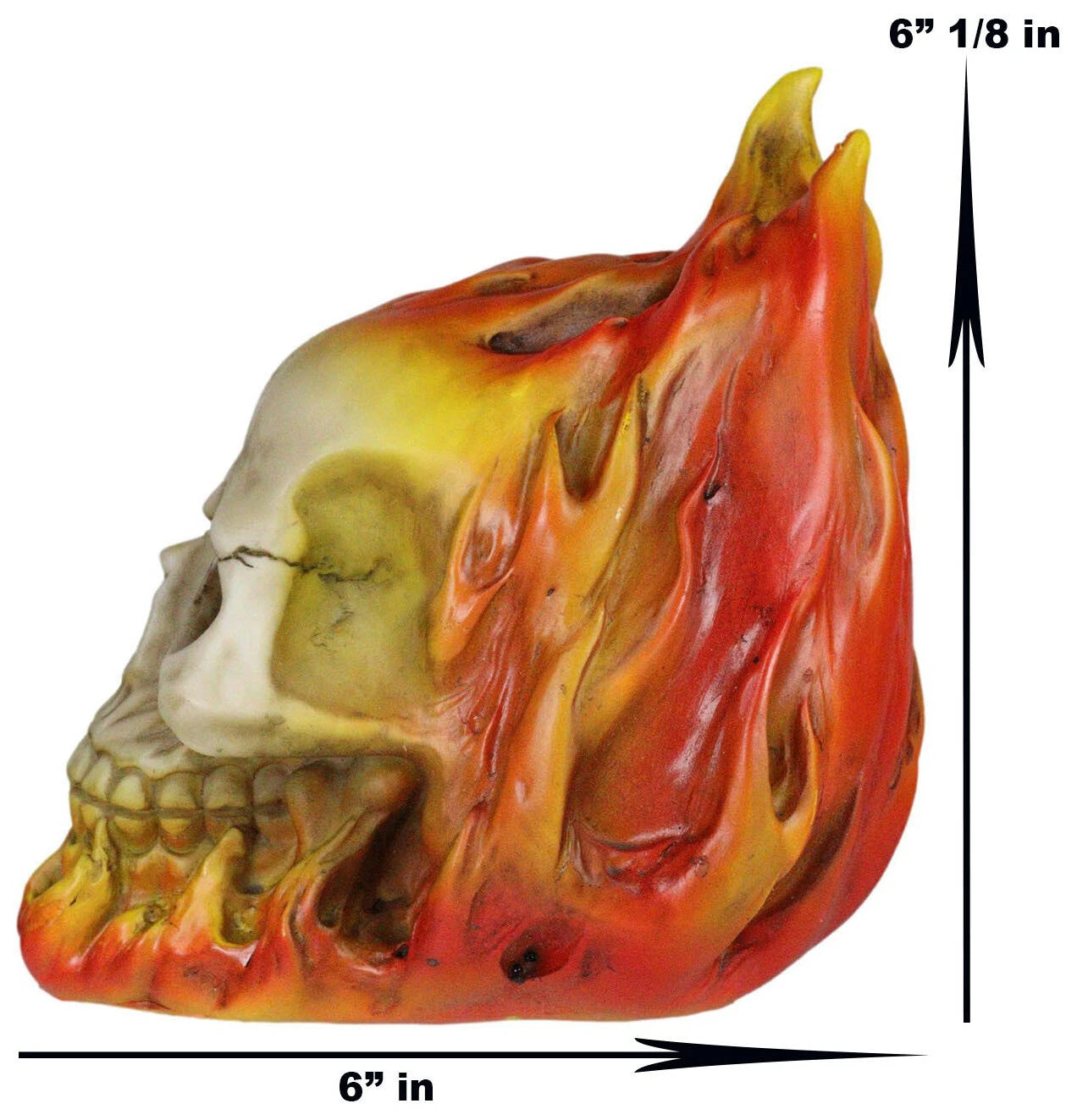 Ghost Rider Skull with Fire Flame Skeleton Figurine Halloween Decor 6"L-8