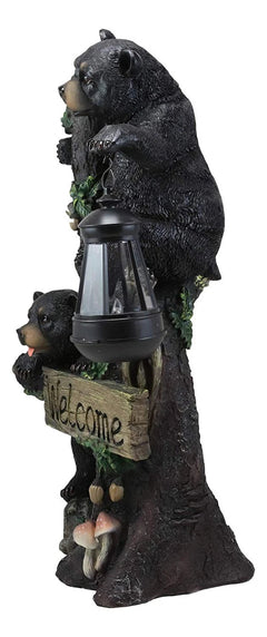 Climbing Black Bear Cubs Garden Light Welcome Statue Figurine Solar LED Lantern-10