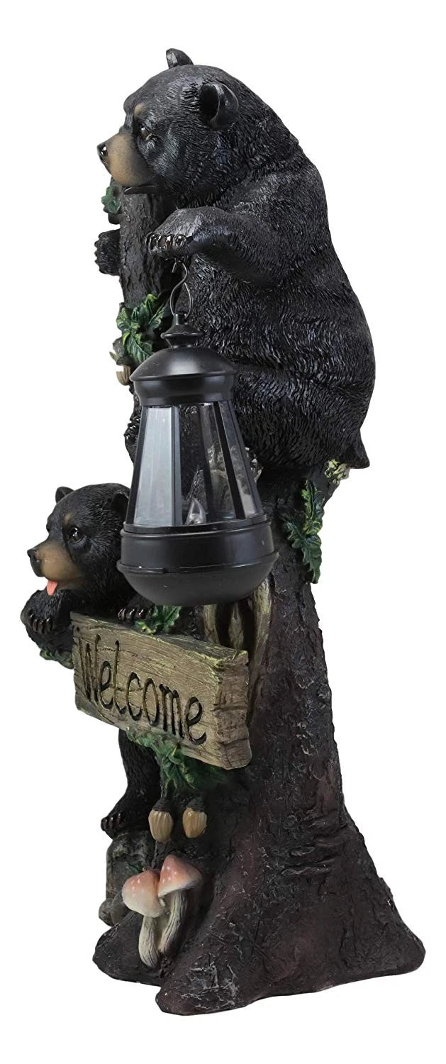 Climbing Black Bear Cubs Garden Light Welcome Statue Figurine Solar LED Lantern-10