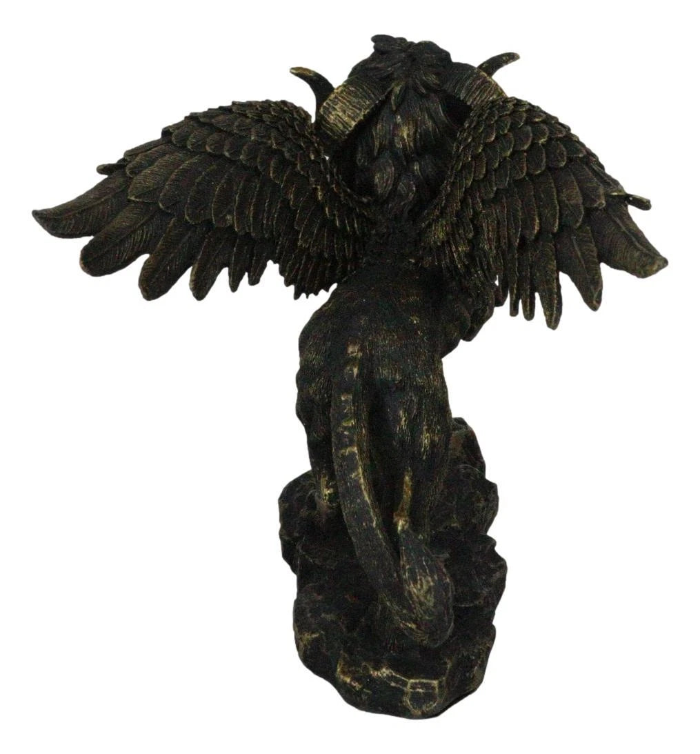 Faux Bronze Greek Guardian Winged Lion Chimera Gargoyle With Goat Horns Figurine-10