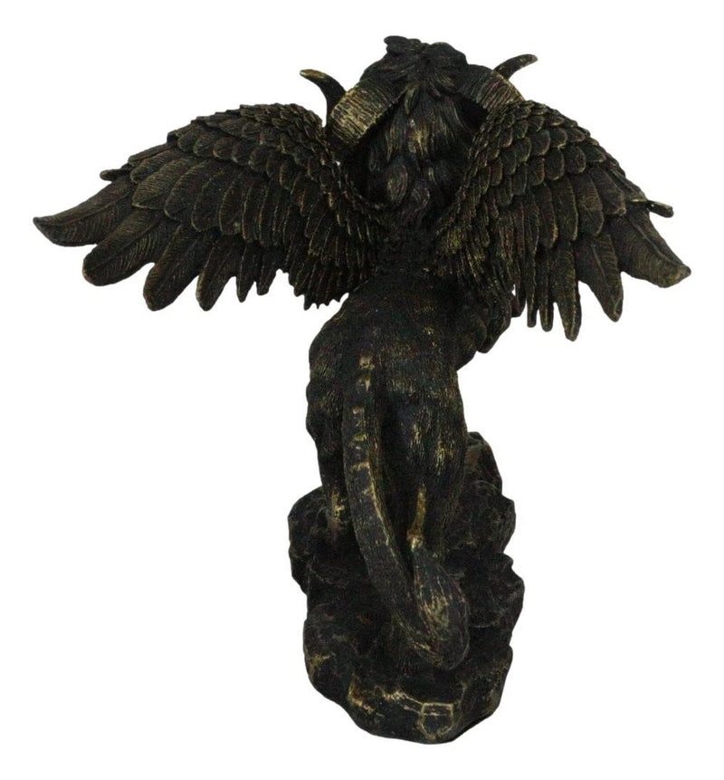 Faux Bronze Greek Guardian Winged Lion Chimera Gargoyle With Goat Horns Figurine-10