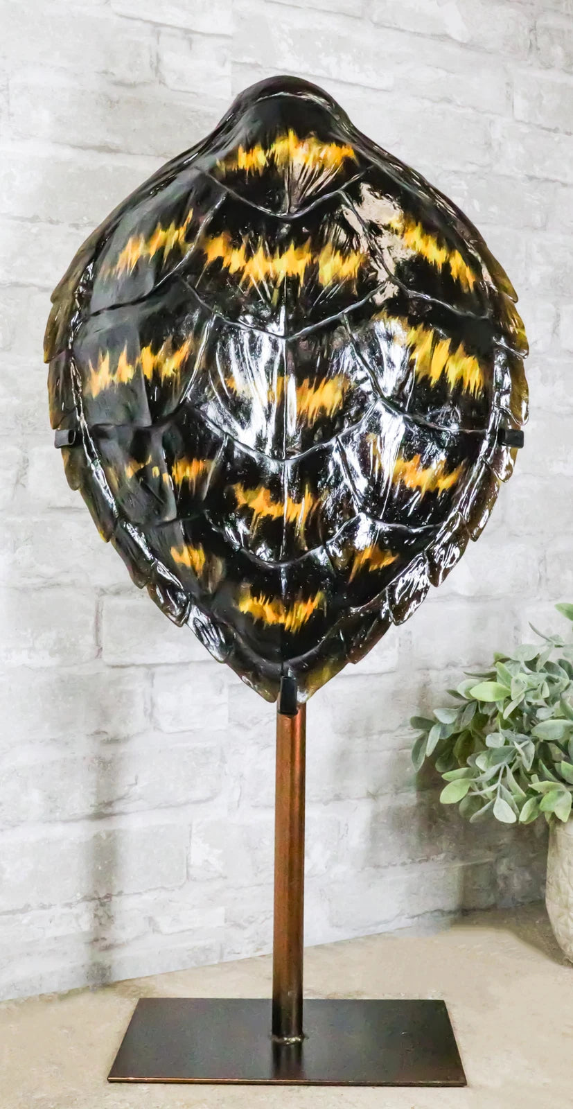 Nautical Marine Black Tone Faux Hawksbill Turtle Shell Sculpture With Pole Stand-1