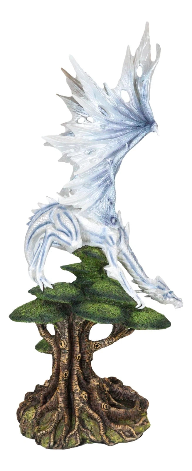 Large Arctic Frost Fury Dragon Perching On Rainforest Giant Tree Canopy Figurine-10