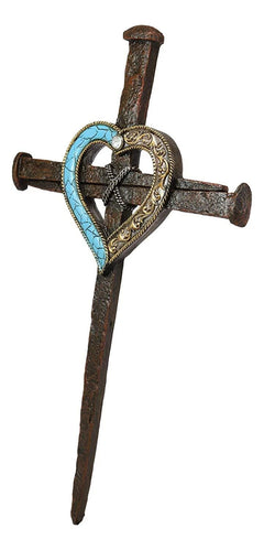 Crucifix Driven Nails with Heart Center Wall Cross Decor Plaque 16.5"H-10