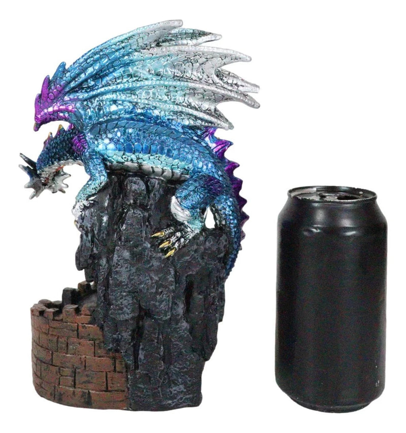 Metallic Blue Dragon On Spiral Steps Castle Tower Backflow Incense Cone Burner-10