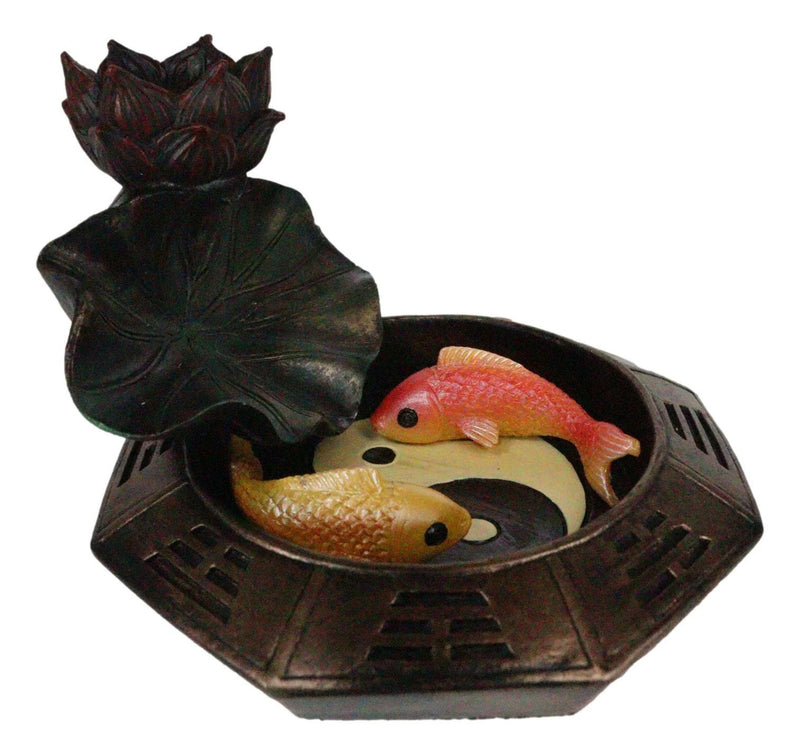 Feng Shui Padma Lotus Basin Yin Yang Koi Fishes Backflow Incense Cone Burner-5