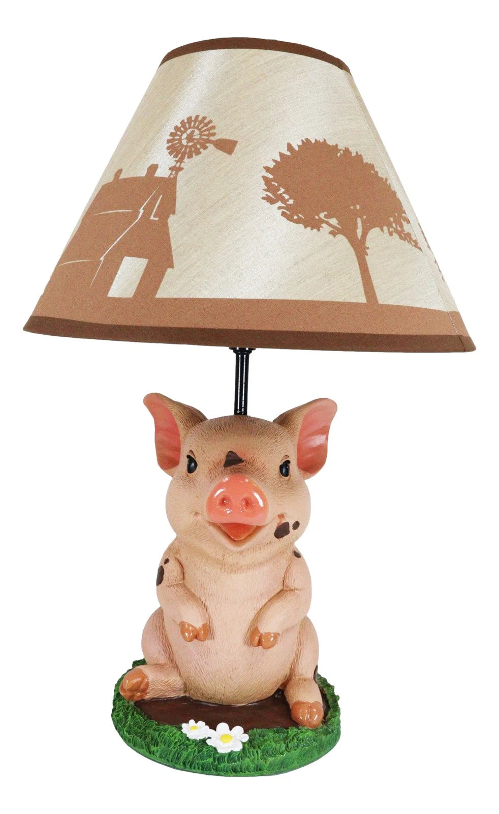 Rustic Farm Country Pink Babe Piglet Muddy Pig Desktop Table Lamp With Shade-7