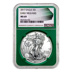 American Silver Eagle MS69 NGC de $1 de 2017 - Lanzamientos anticipados, soporte verde-1