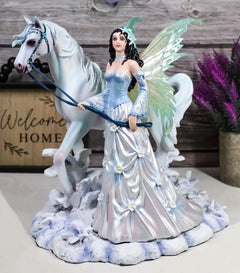 Aurora Borealis Winter Fairy With Sacred White Horse Statue 10"Long Nene Thomas-10