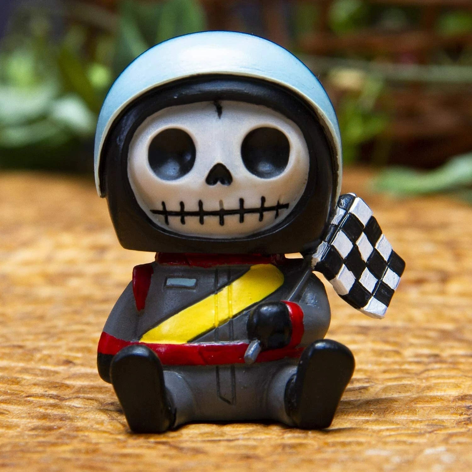Furrybones Speed Racer With Helmet And Flag Skeleton Figurine Furry Bones Statue-2
