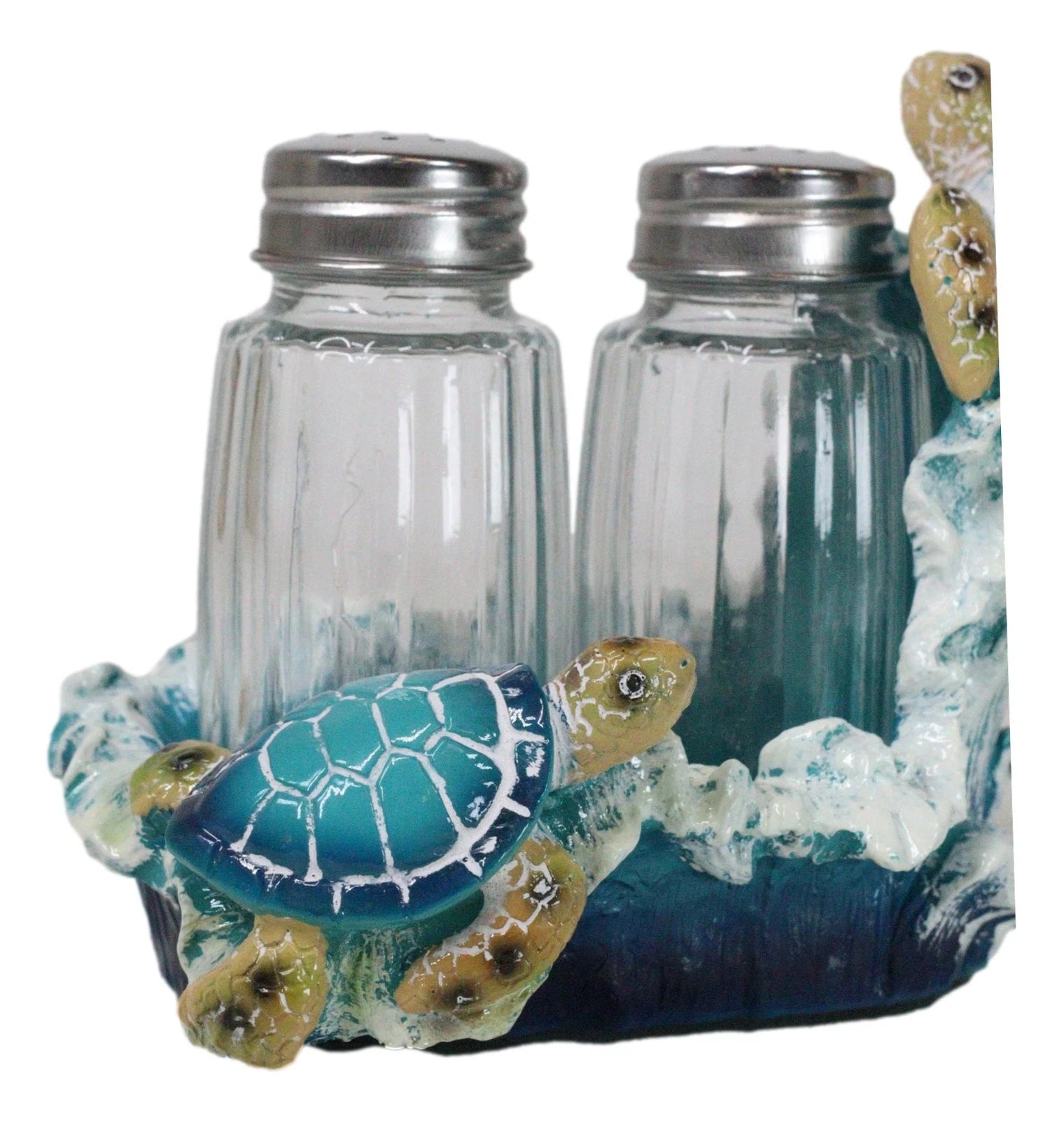 Nautical Marine Reef Sea Turtles Over Waves Salt And Pepper Shakers Holder Set-9