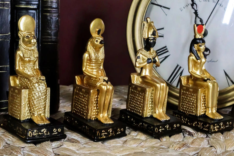 Egyptian Gods Horus Osiris Sekhmet And Isis Seated On Thrones Figurine Set of 4-6