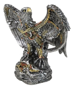 Large Geared Clockwork Steampunk Nano Cyborg Eagle with Open Wings Figurine-2