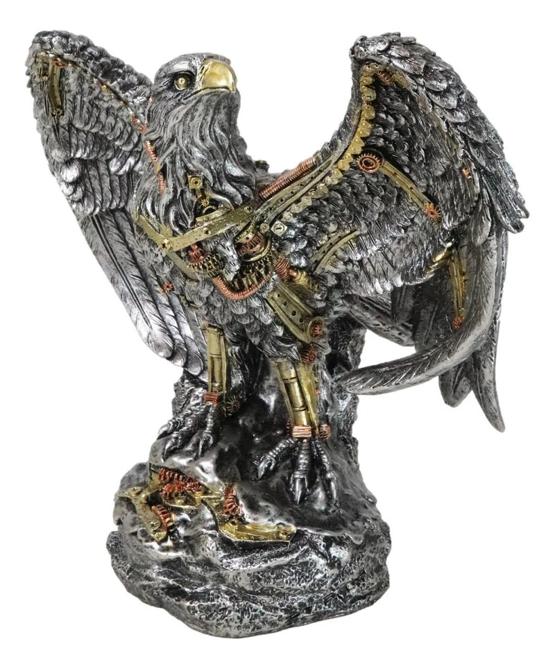 Large Geared Clockwork Steampunk Nano Cyborg Eagle with Open Wings Figurine-2
