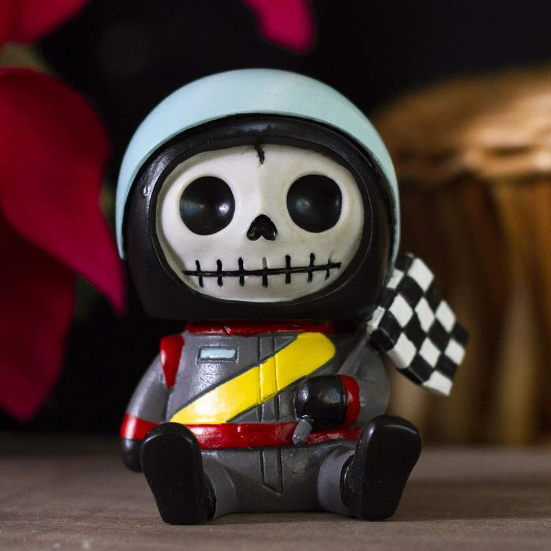 Furrybones Speed Racer With Helmet And Flag Skeleton Figurine Furry Bones Statue-1