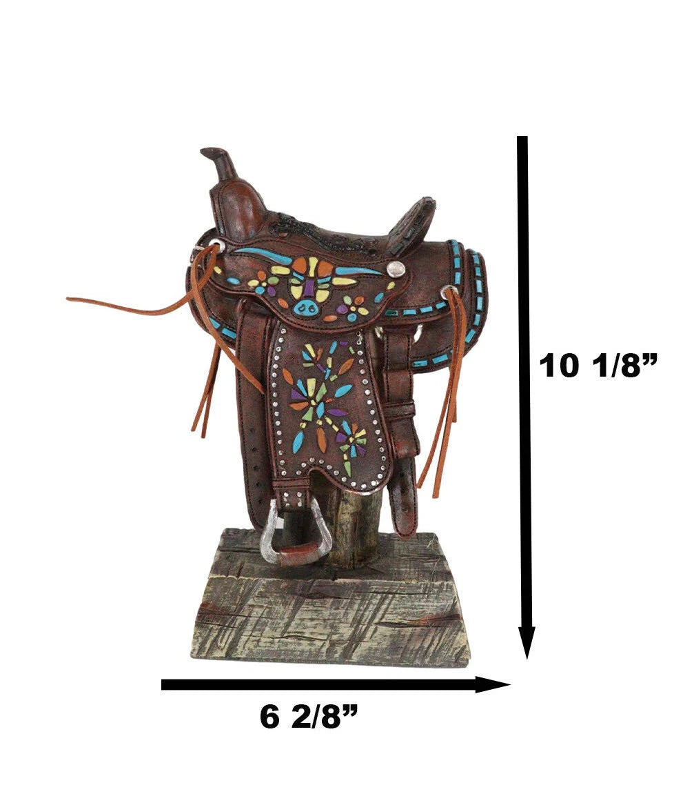 Figura de vaquero de cuero sintético estilo rústico occidental con diseño de vaca de cuernos largos-10