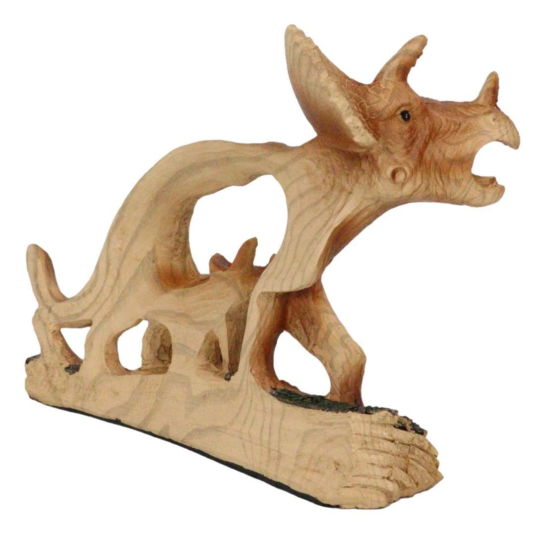 Figura de madera sintética recortada de dinosaurio jurásico Triceratops de tres cuernos, madre y cría-6