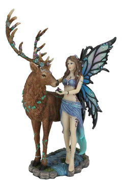 Butterfly Fairy With Stag Figurine Enchanted Forest Faerie Avalon & Emperor Deer-10