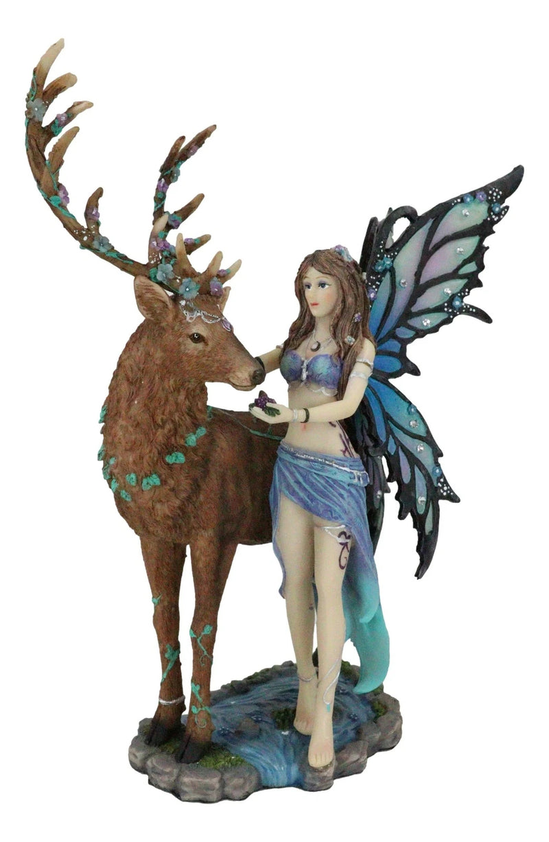 Butterfly Fairy With Stag Figurine Enchanted Forest Faerie Avalon & Emperor Deer-10