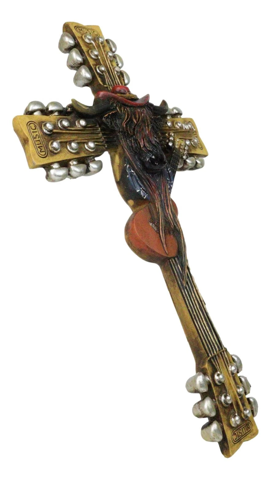 Western Rock And Roll Music Guitars With Cowboy Highland Cow Wall Cross Plaque-9
