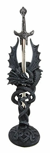 Celtic Beowulf Slitherin Dragon Holding Excalibur Sword Letter Opener Figurine-7