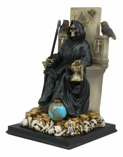 Black Santa Muerte Holding Scythe Seated On Throne Statue Our Lady Of Death-9