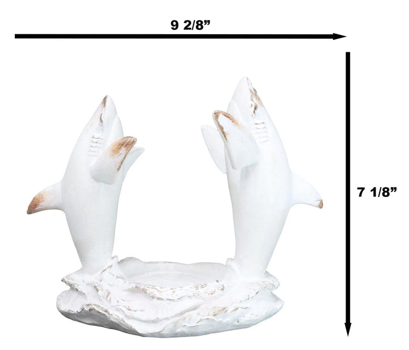 Antique White Ocean Marine Great White Sharks Rising Above Water Wine Holder-10