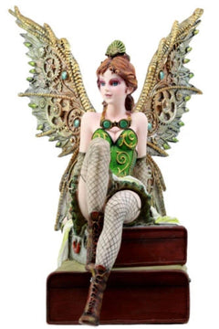 Steampunk Aviator Fairy Sitting On Suitcases Figurine 9"H Victorian Traveler-9