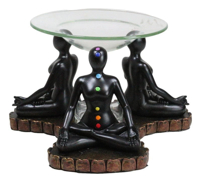 Chakra Zones Black Yoga Avatars Meditating On Lotus Candle Heat Oil Burner Decor-10