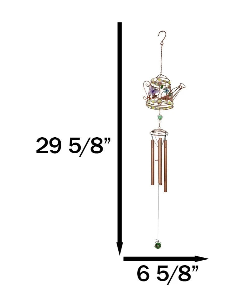 Monarch Butterflies On Garden Watering Can Art Glass Gemstones Metal Wind Chime-10