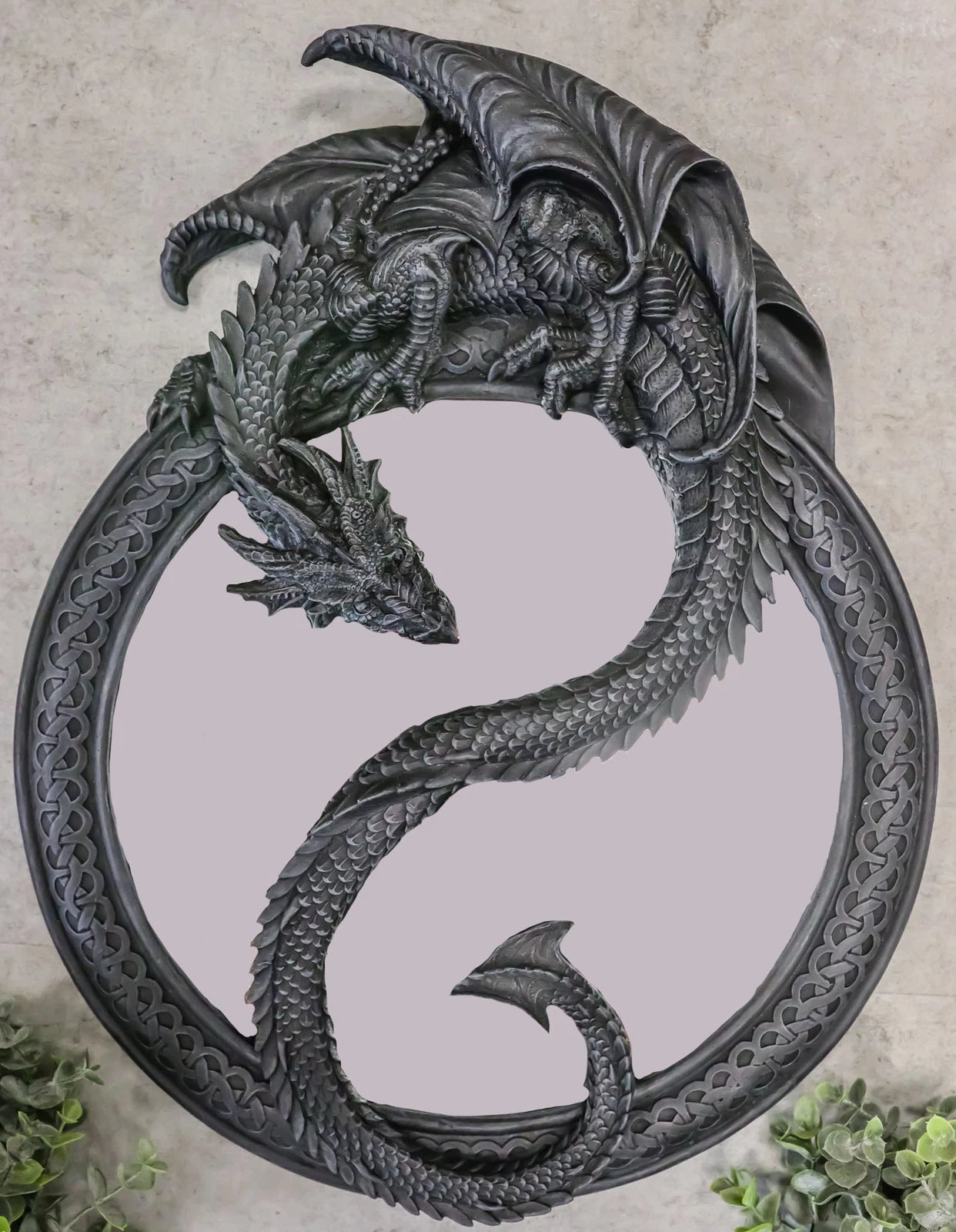 Feng Shui Yin Yang Harmony Celestial Dragon Wall Hanging Mirror Plaque Decor