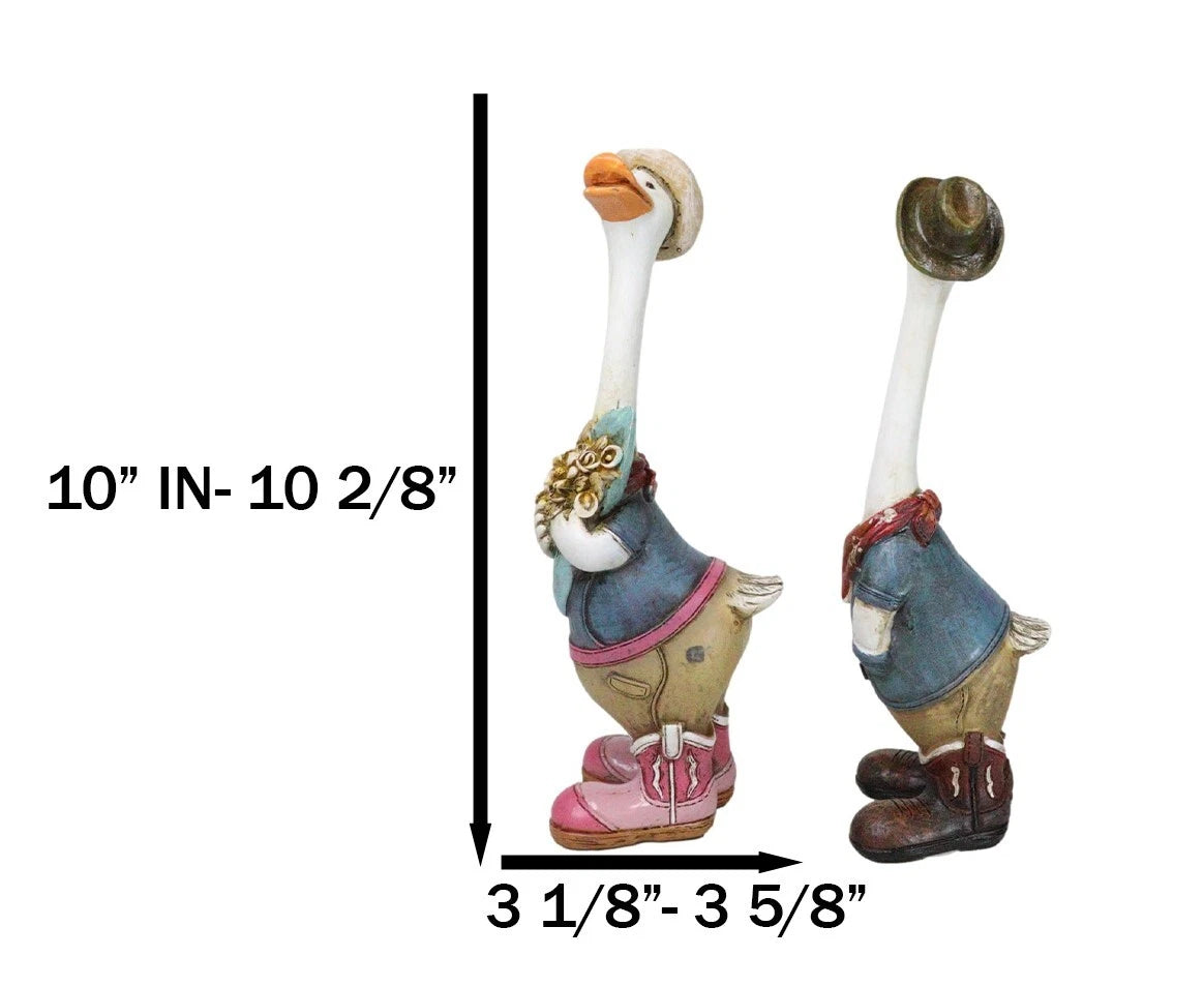 Set of 2 Western Cowboy Cowgirl Ducks With Hats Scarves And Boots Figurines-10