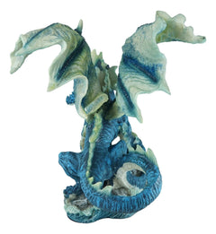 Large Blue Hyperion Water Behemoth Dragon Standing On Rock Figurine 11" H-6