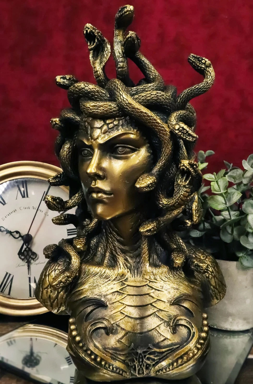 Greek Mythology Gorgon Sisters Goddess Medusa With Wild Snakes Hair Bust Statue-10