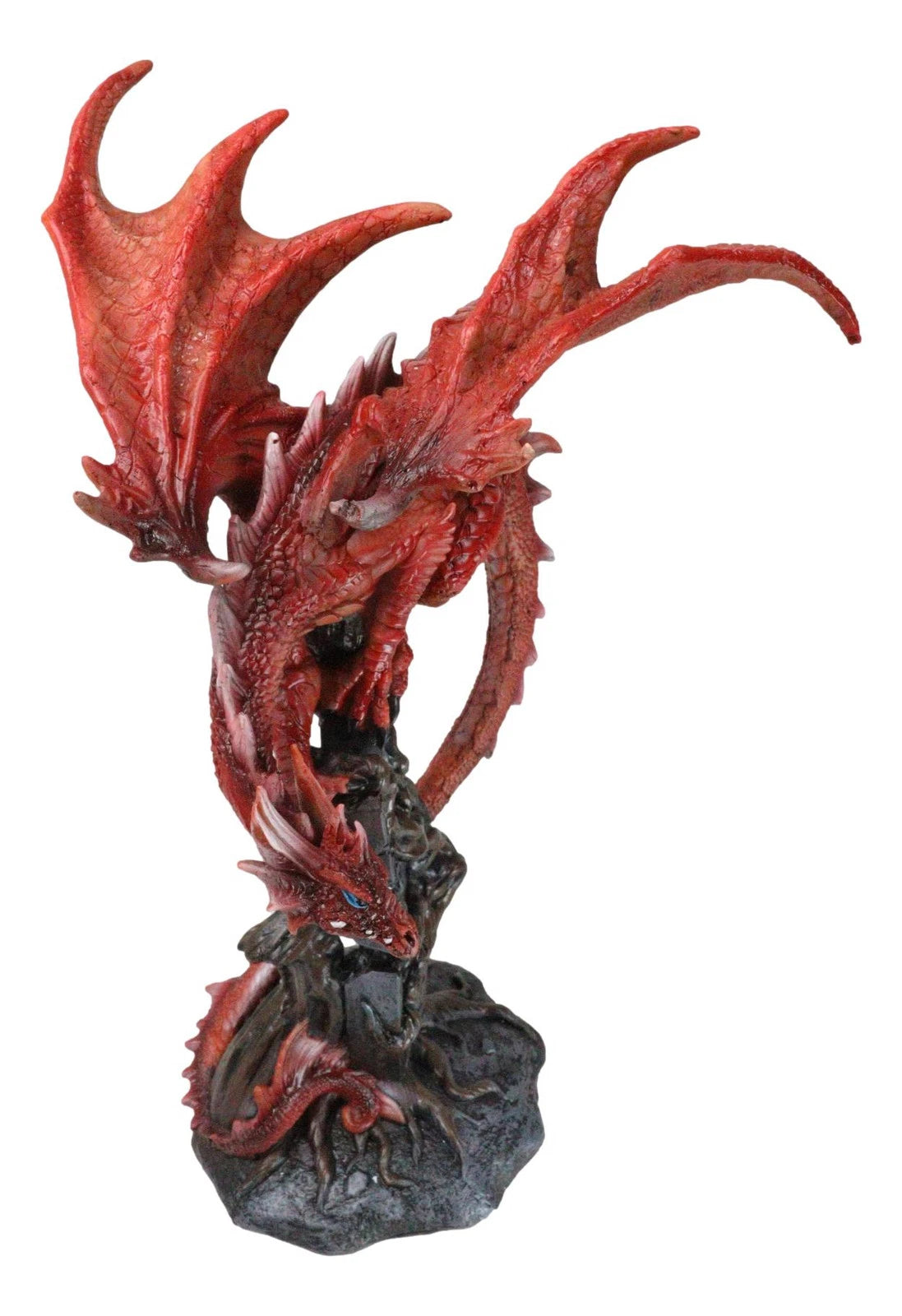 Wizard Fantasy Red Volcanic Dragon Perching On Rune Stone Tower Rock Figurine-9