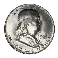 Moneda de medio dólar Franklin de plata al 90 % brillante sin circular, fecha aleatoria-2